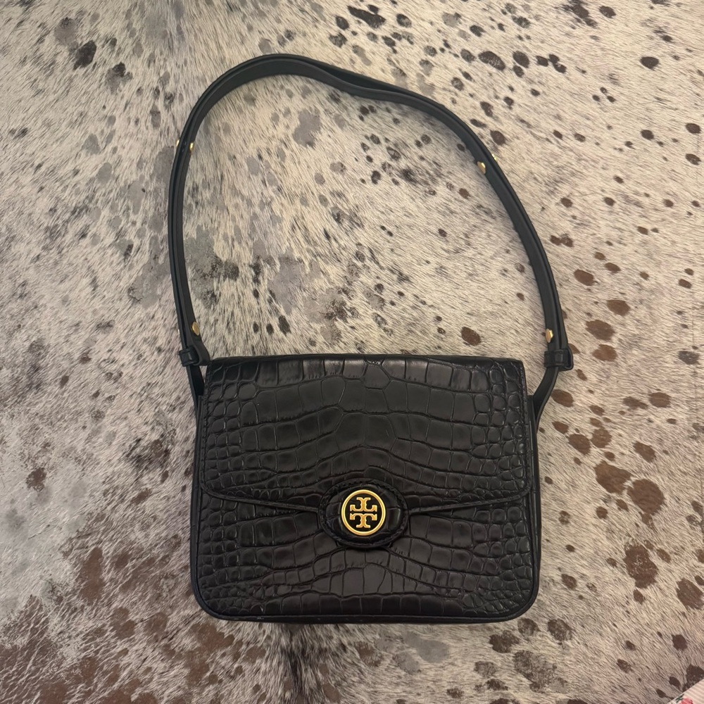 Tory Burch Croc Embossed Robinson Shoulder Bag